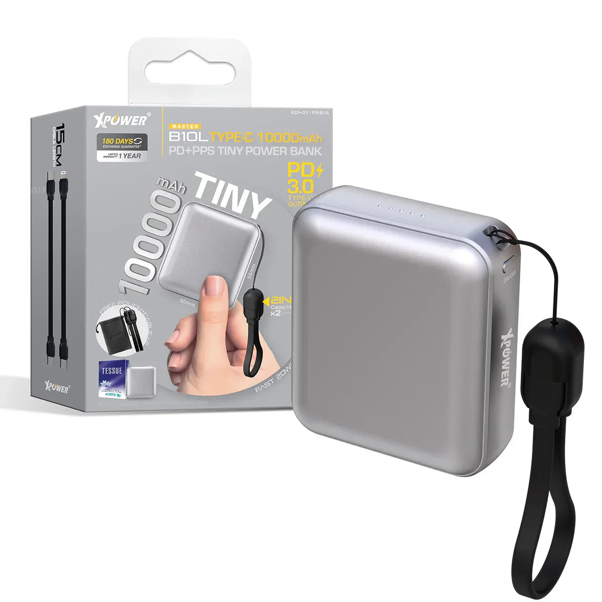 Xpower 10000mah 20w Tiny Power Bank - Grey - Tashqila Xpower 10000mah 20w Tiny Power Bank - Grey - Tashqila
